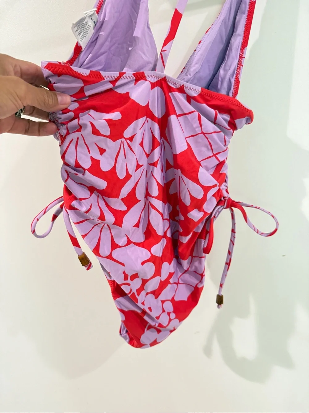 Trina Turk Red & Pink Floral Halter Swim One-Piece